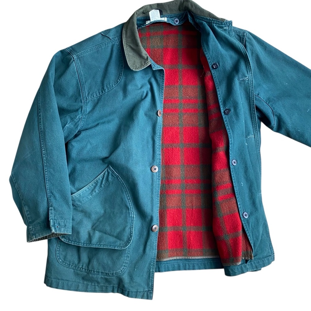 LL Bean Wool Lined Barn Coat VTG Canvas Chore Green Mens XL Tall Corduroy Collar